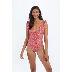 Summersalt Ruffle Backflip One Piece Swimsuit in Bloom Lava Floral Print Size 8